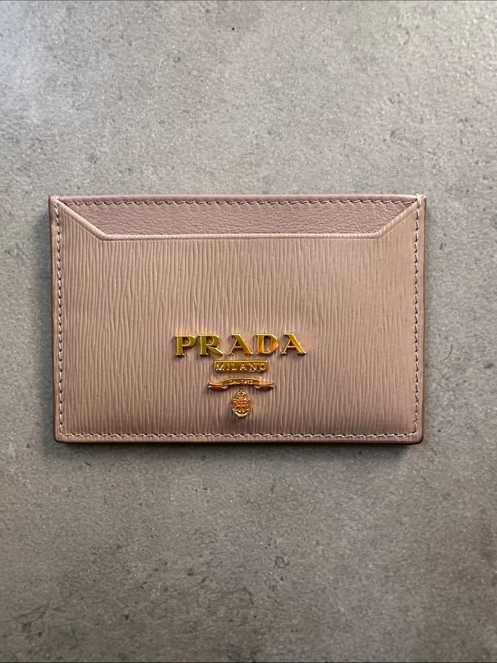 PRADA Sabbia Saffiano Leather
Card Holder Beige Gold Metal Logo AUTH